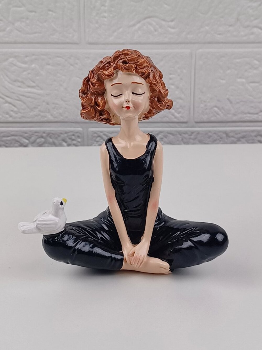 Yoga Girl with Bird Statue Zen Garden Decor Resin Hand Painted Meditation Gift